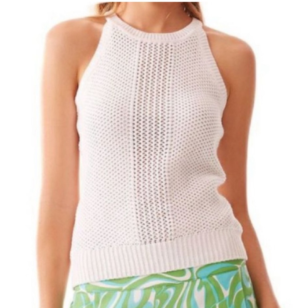 Lilly Pulitzer White Cotton Halter Knit Halter Top